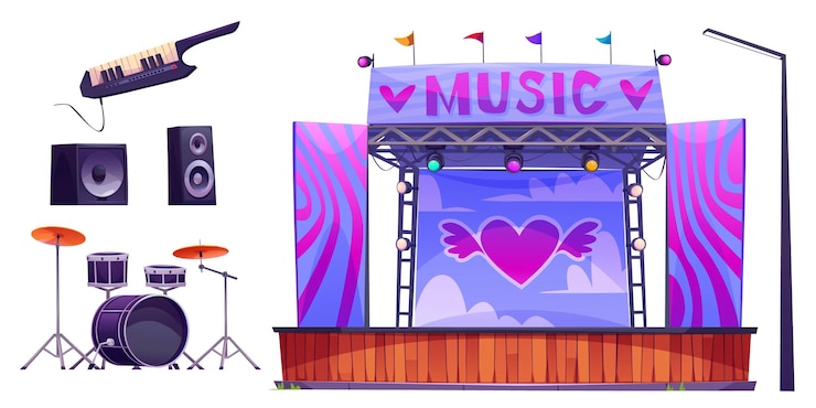 Vetor grátis conjunto de elementos de design de festivais de música ao ar livre