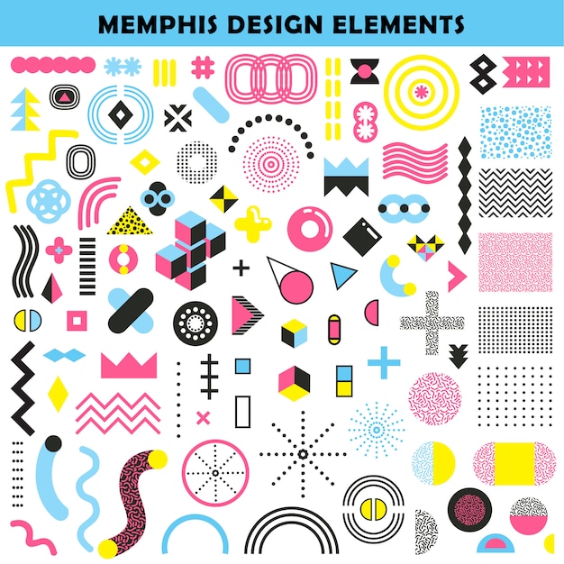 Vetor grátis conjunto de elementos de design de memphis