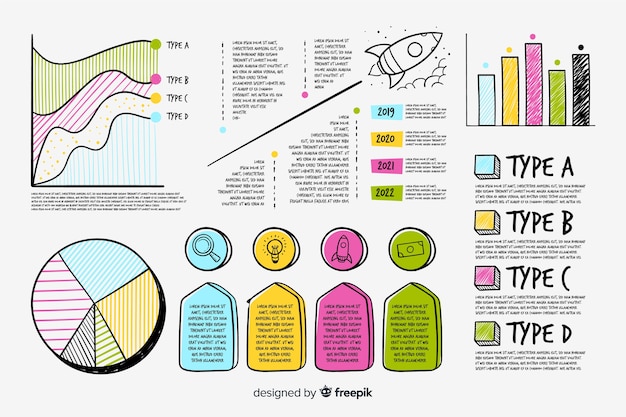 Vetor grátis conjunto de elementos de infográfico desenhado de mão