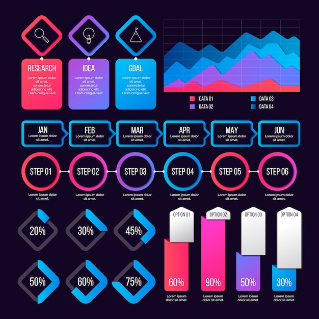 Vetor grátis conjunto de elementos de infográfico gradiente