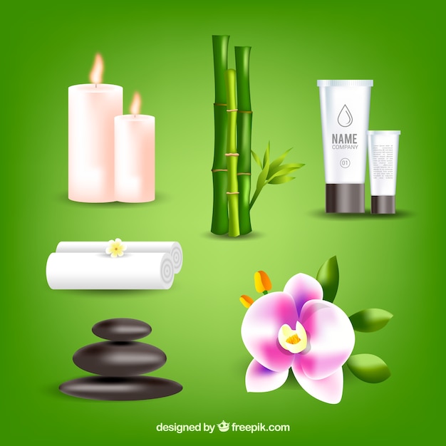 Conjunto de elementos de spa com produtos realistas