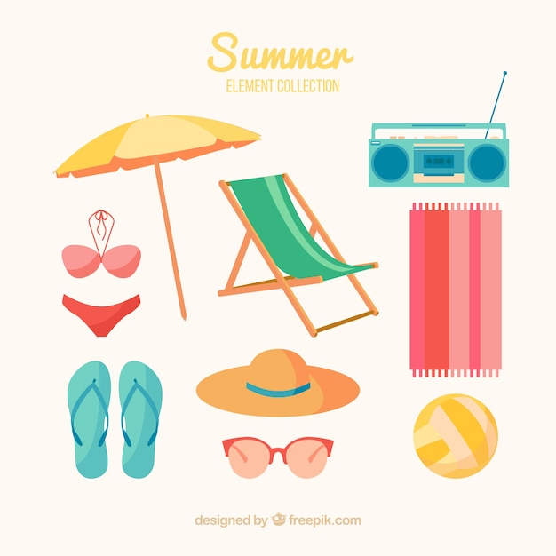 Vetor grátis conjunto de elementos de verão em estilo simples