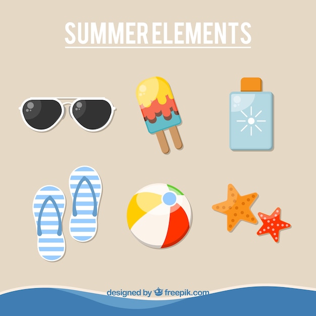 Conjunto de elementos de verão plano