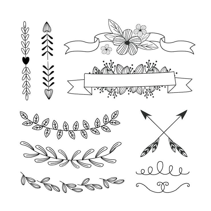 Vetor grátis conjunto de elementos decorativos desenhados à mão