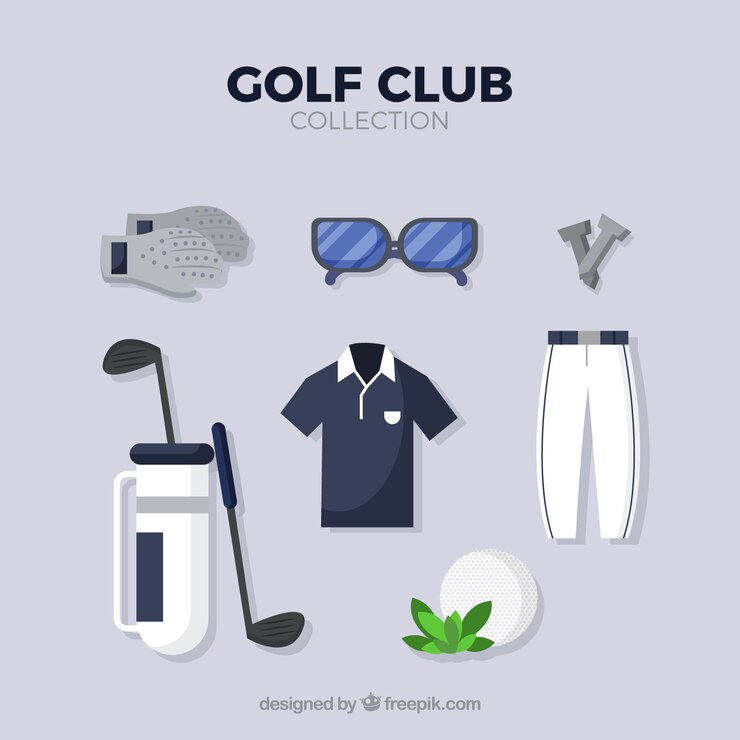 Vetor grátis conjunto de elementos do clube de golfe em estilo plano