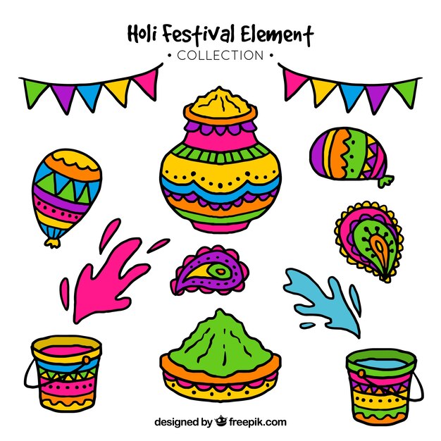 Conjunto de elementos do festival holi