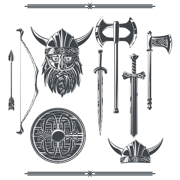 Vetor grátis conjunto de elementos do viking