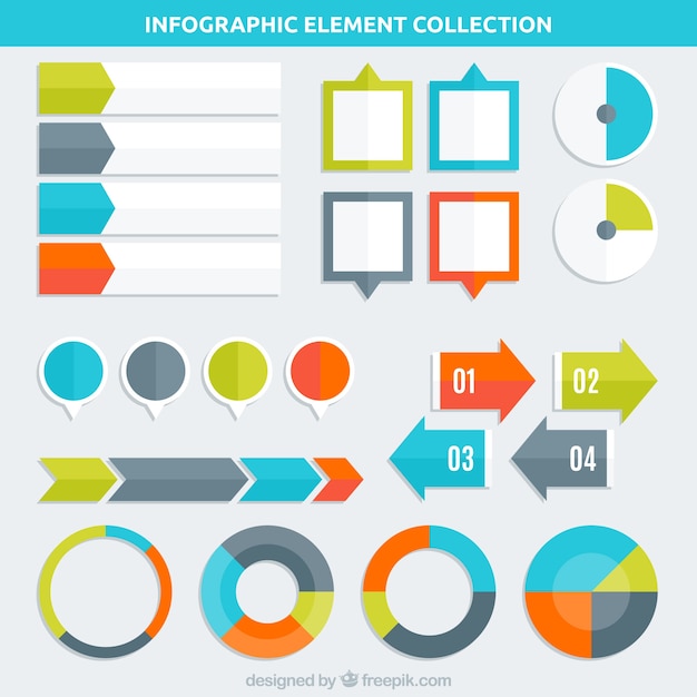 Conjunto de elementos infográficos coloridos em design plano