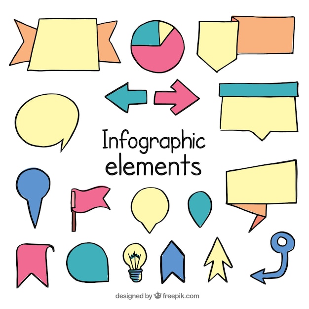 Conjunto de elementos infográficos desenhados à mão