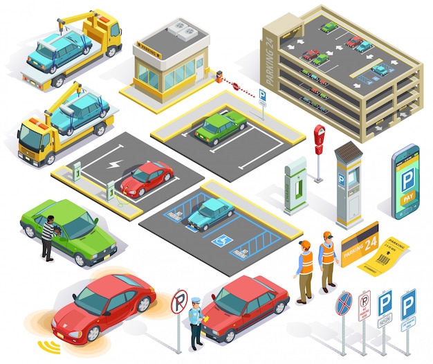 Conjunto de elementos isométricos de estacionamento