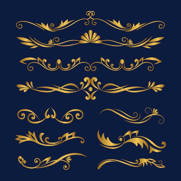 Vetor grátis conjunto de elementos ornamentais caligráficos dourados