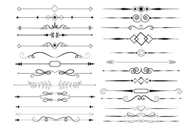 Conjunto de elementos ornamentais caligráficos
