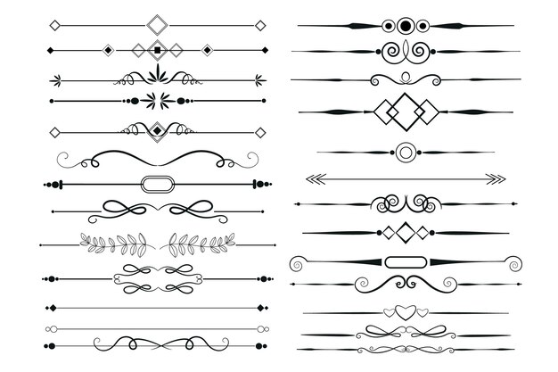 Conjunto de elementos ornamentais caligráficos