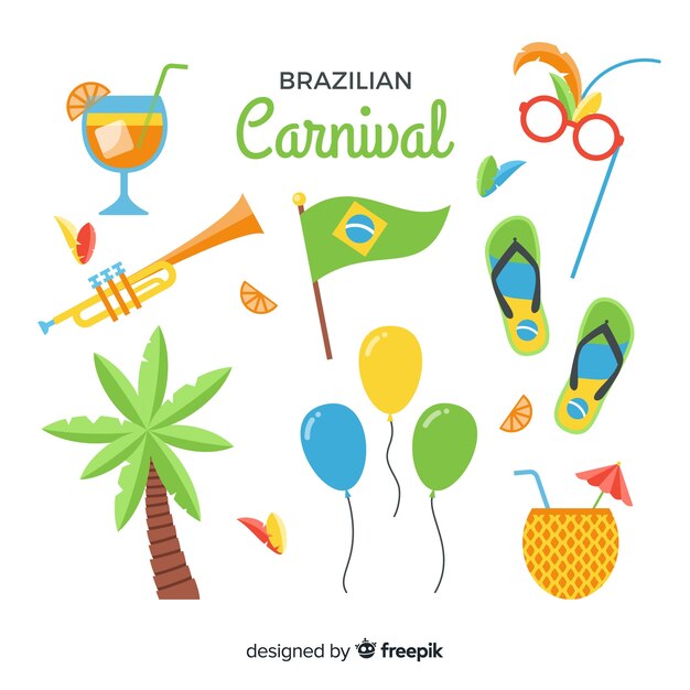 Conjunto de elementos plana carnaval brasileiro