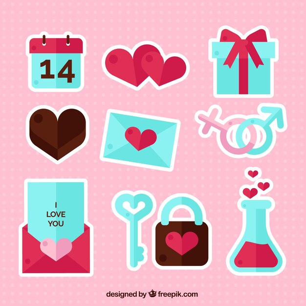 Conjunto de elementos valentine adesivos