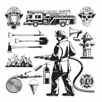 Vetor grátis conjunto de elementos vintage de combate a incêndios