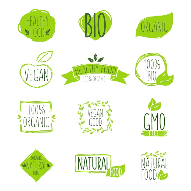 Vetor grátis conjunto de emblema de produto orgânico