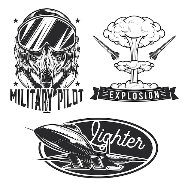 Vetor grátis conjunto de emblemas da aviação, etiquetas, emblemas, logotipos.