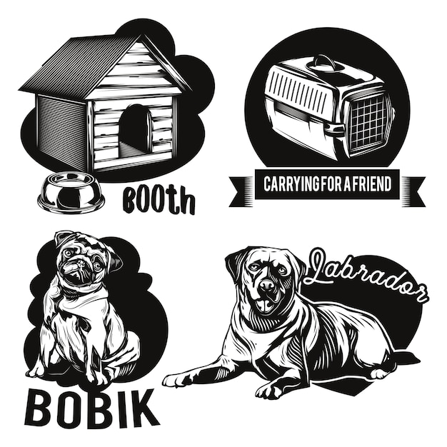Vetor grátis conjunto de emblemas de casas de cães e animais