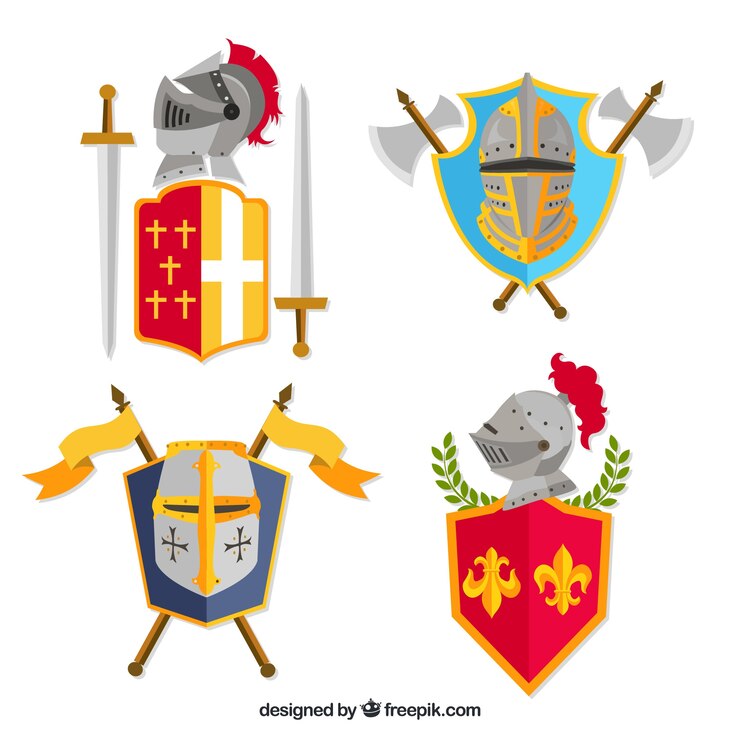 Vetor grátis conjunto de emblemas de cavaleiros coloridos