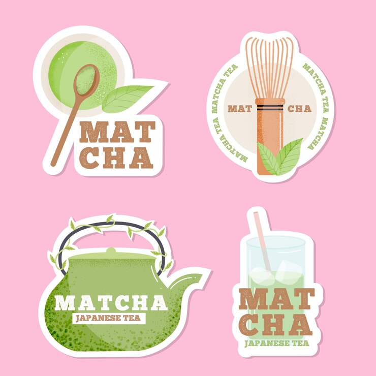 Vetor grátis conjunto de emblemas de chá matcha