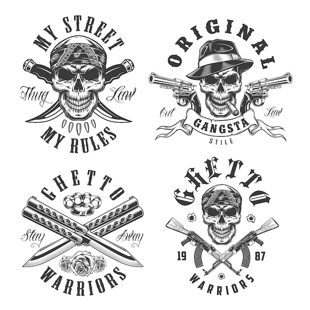 Vetor grátis conjunto de emblemas de gangster