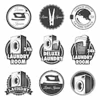 Vetor grátis conjunto de emblemas de lavanderia vintage, etiquetas e elementos desenhados.