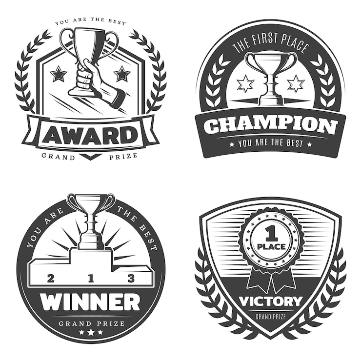 Vetor grátis conjunto de emblemas de prêmios esportivos vintage