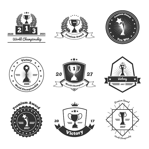Conjunto de emblemas de prêmios troféu