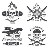 Vetor grátis conjunto de emblemas de skate, etiquetas e elementos desenhados. conjunto 1