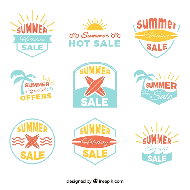 Conjunto de emblemas de verão venda com elementos de férias
