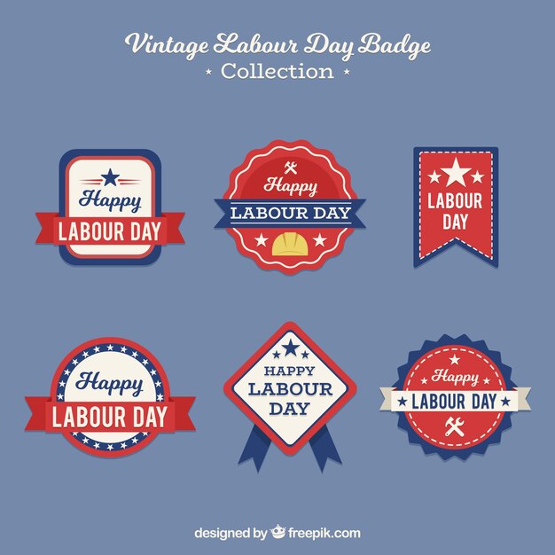 Conjunto de emblemas do dia do trabalho em estilo vintage