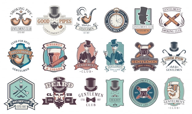 Conjunto de emblemas vintage cavalheiro, rótulos.