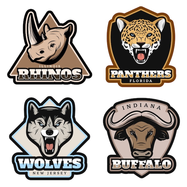 Vetor grátis conjunto de emblemas vintage coloridos de animais