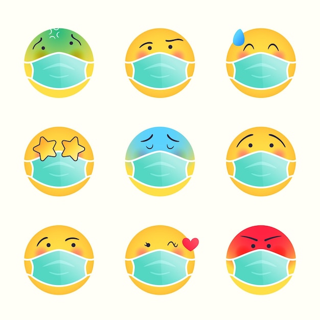 Conjunto de emoji gradiente com máscara facial