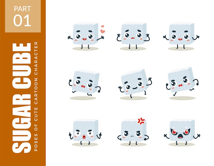 Vetor grátis conjunto de emoticons de cubo de açúcar. primeiro set. ilustração vetorial