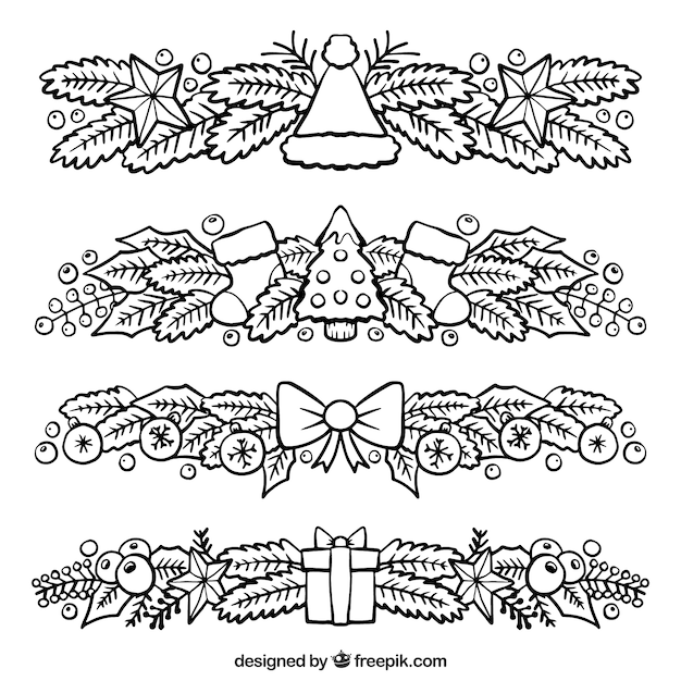 Conjunto de enfeites naturais desenhados à mão