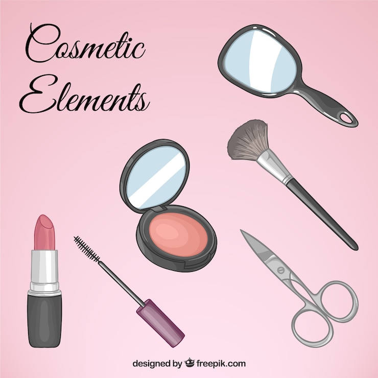 Vetor grátis conjunto de equipamentos de cosméticos