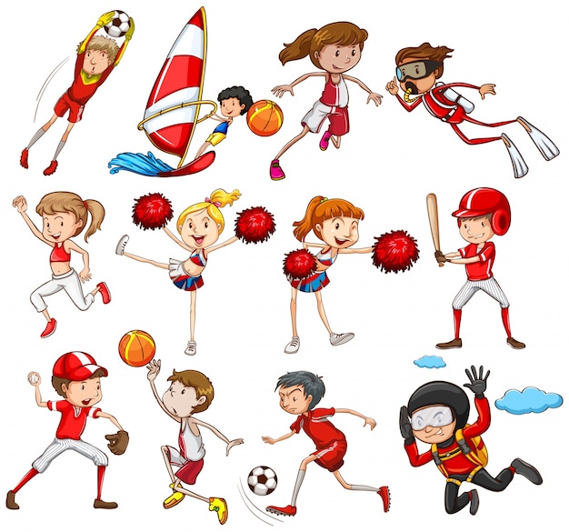 Conjunto de esportes em tema vermelho