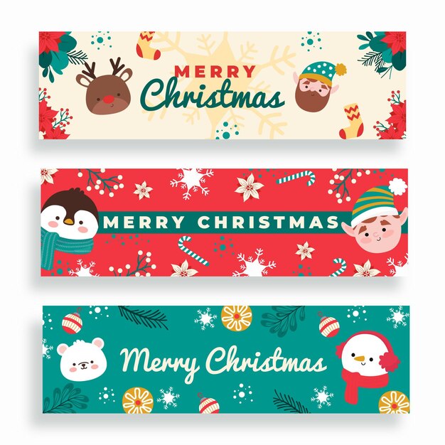 Conjunto de estandartes de natal desenhados à mão