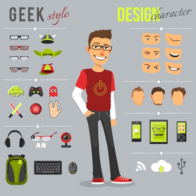 Vetor grátis conjunto de estilo geek