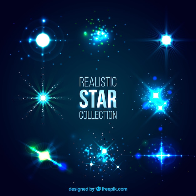 Conjunto de estrelas azuis realistas