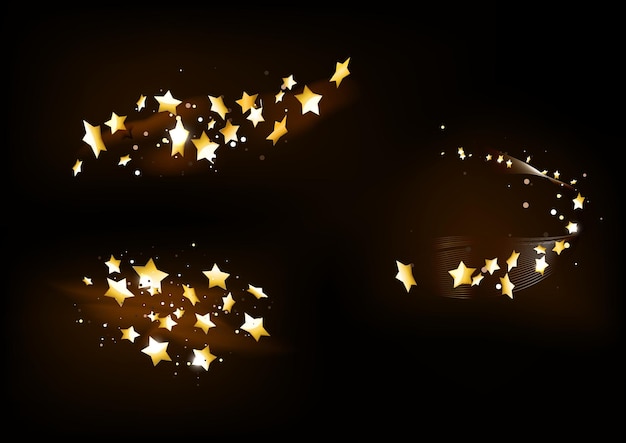 Conjunto de estrelas bonitas brilhantes de ouro efeito de luz estrela brilhante