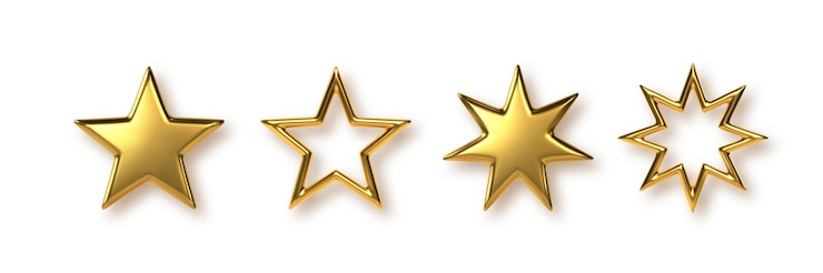 Vetor grátis conjunto de estrelas de metal dourado 3d
