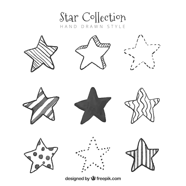 Vetor grátis conjunto de estrelas desenhadas à mão