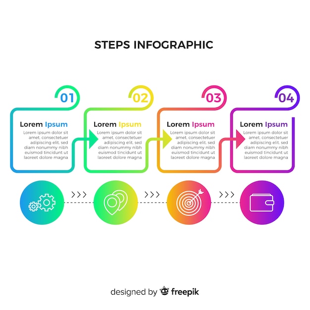 Conjunto de etapas infográfico plana