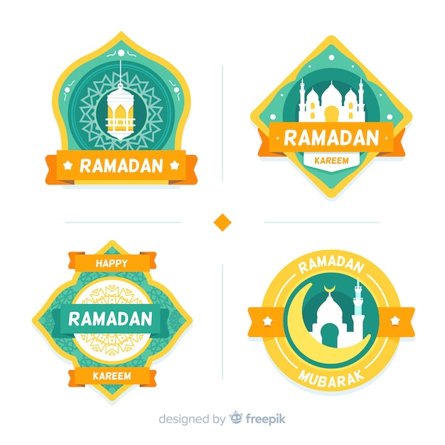 Conjunto de etiqueta plana ramadan