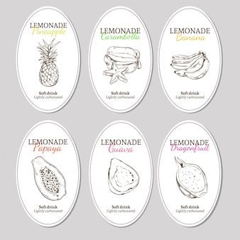 Conjunto de etiquetas de limonada refrescante desenhada à mão
