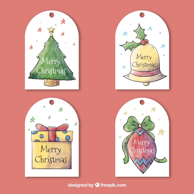 Conjunto de etiquetas de natal de aquarela