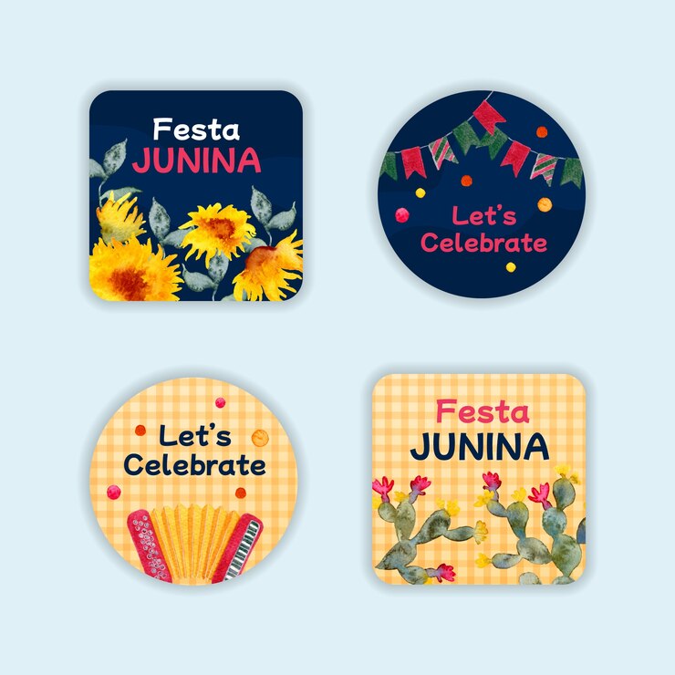 Vetor grátis conjunto de etiquetas para festa junina em aquarela